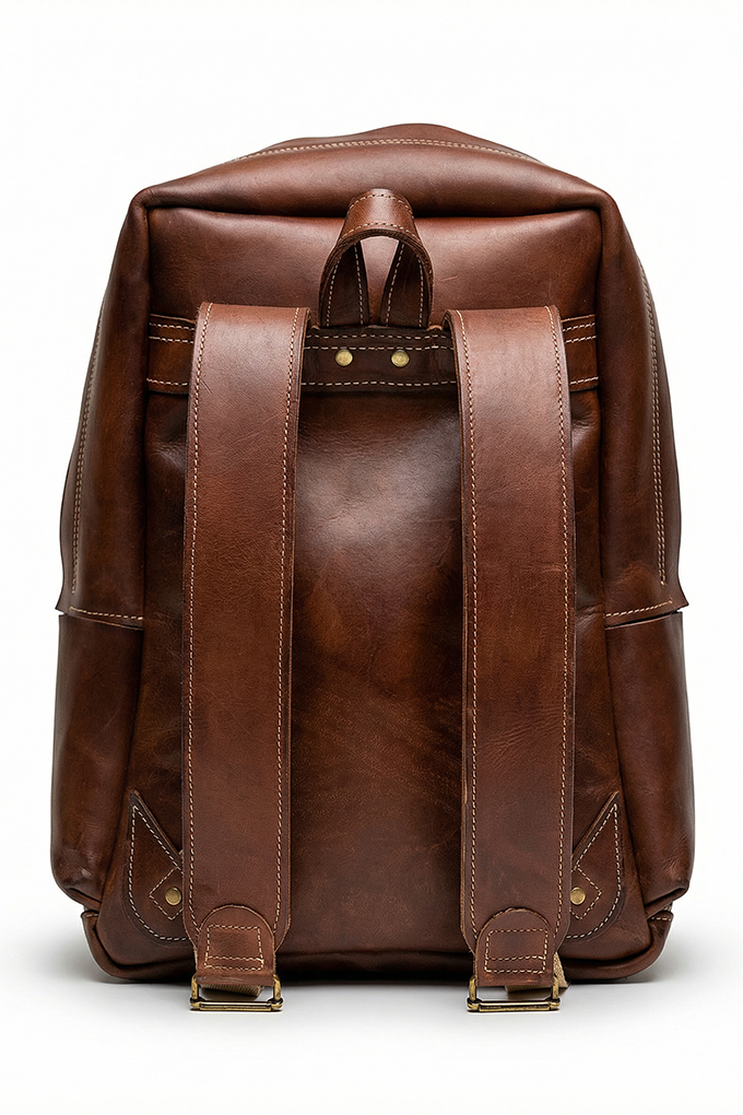 A tan colour backpack back side