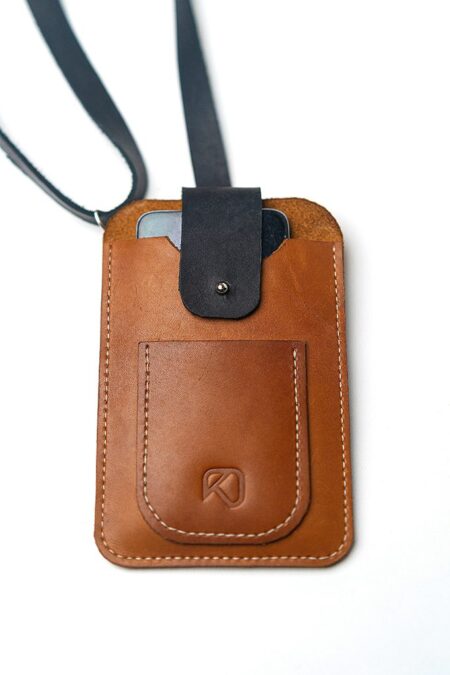 leather phone sling on white background