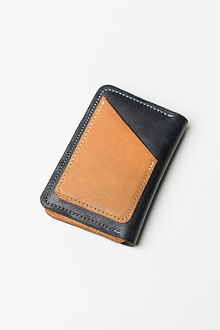 Minimalist leather wallet for men on display on white background