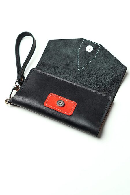 Leather women's wallet open with quality accessories and leather